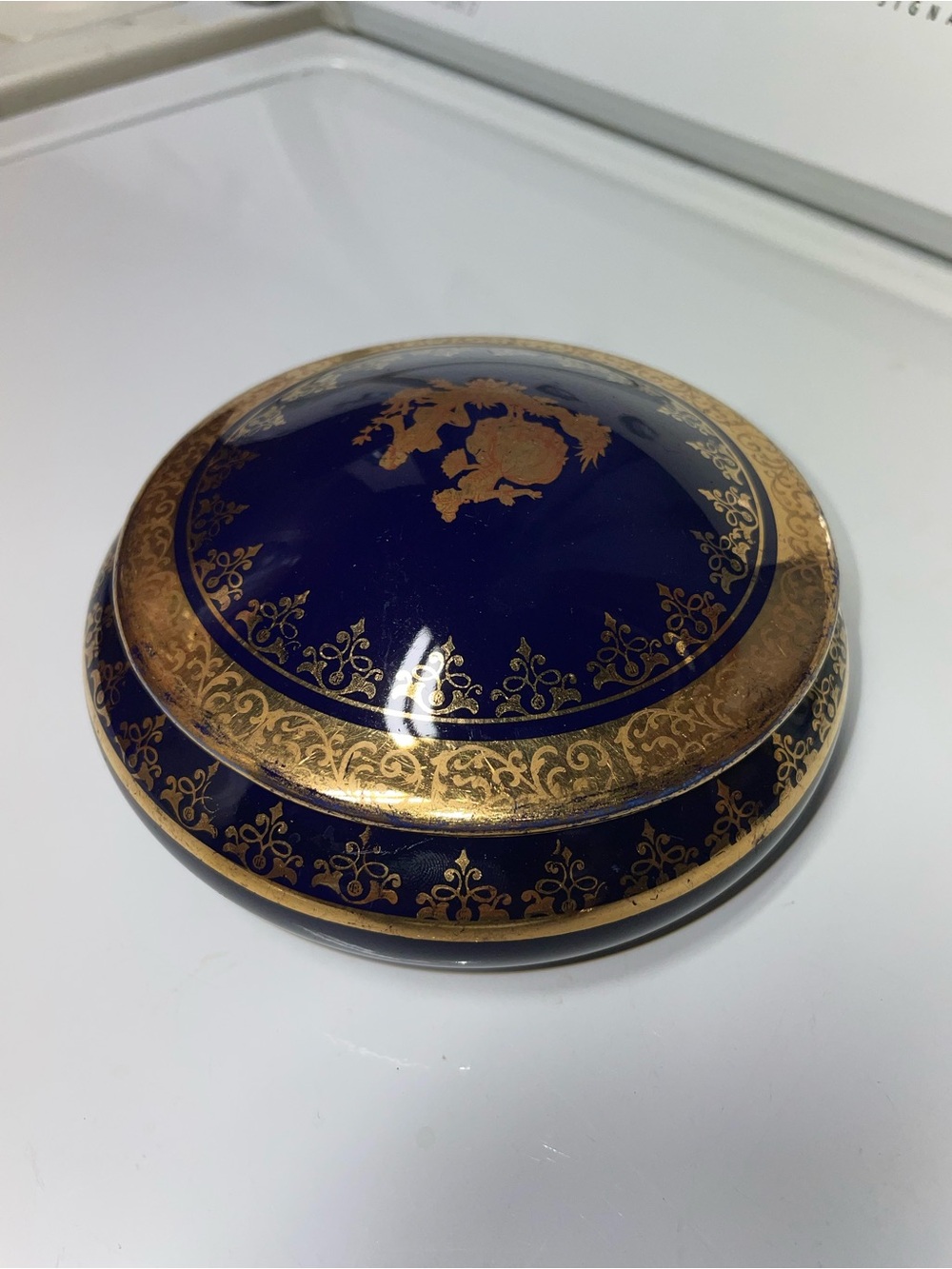 Limoges Deep Cobalt Blue Trinket Box with Gold Mark
